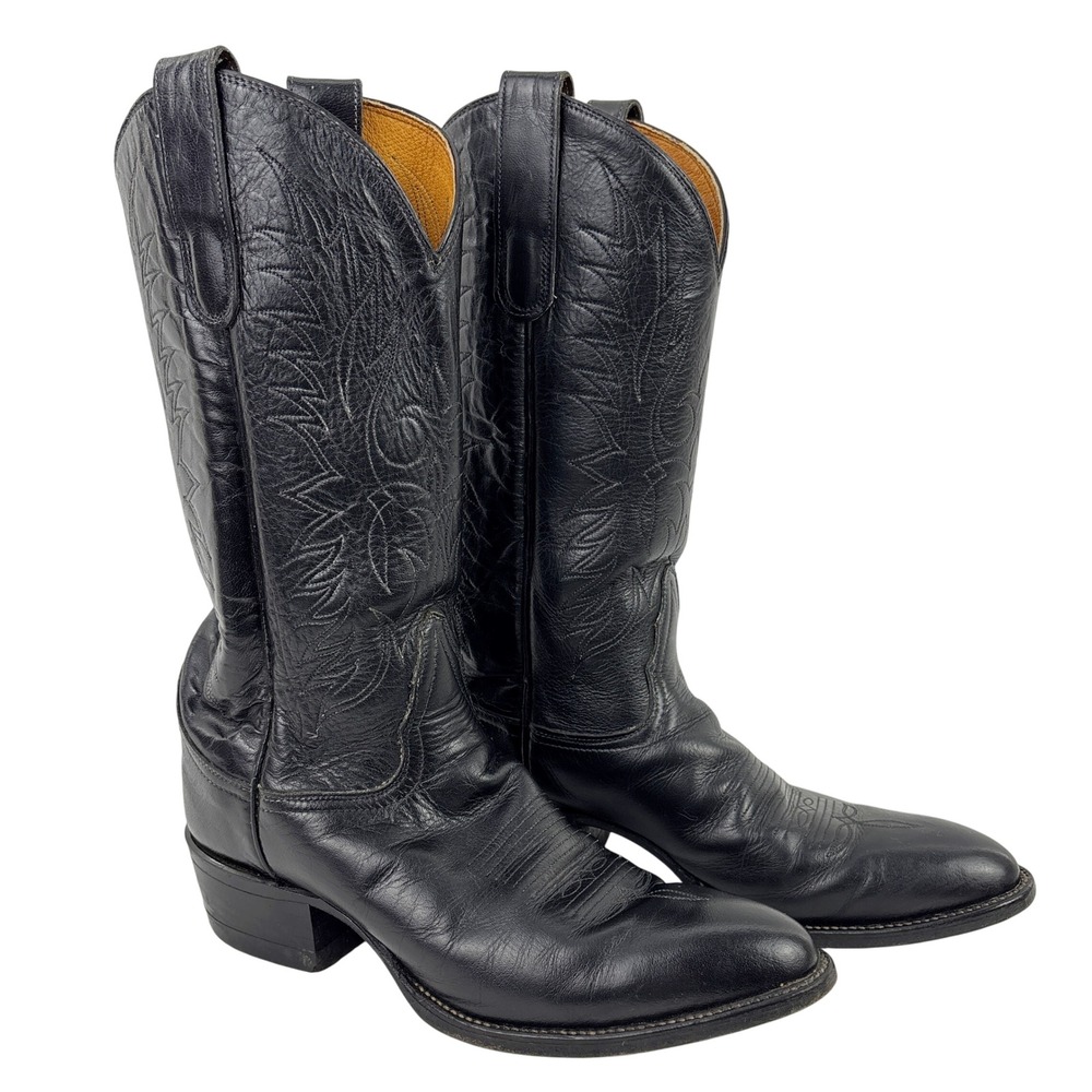 Tony Lama Vintage Black Leather Cowboy Boots‎ Men's 8.5 / Women's 10 Western
